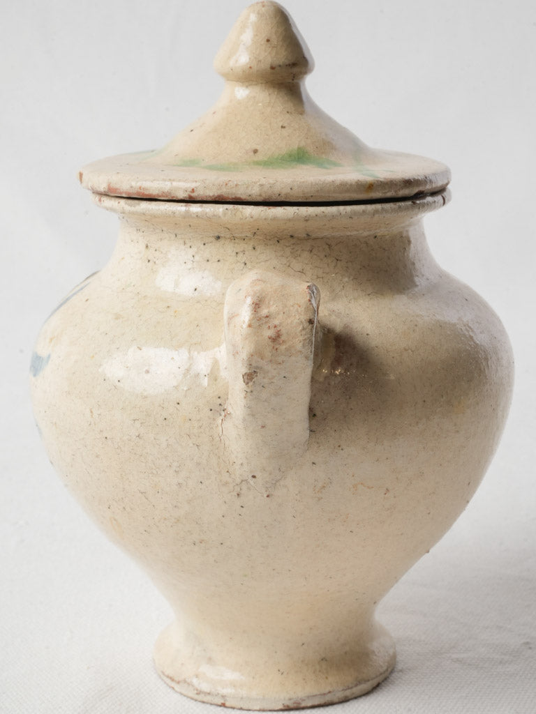 Charming Mid-20th Century Lidded Pot W/ Blue Floral Décor - 8¾"