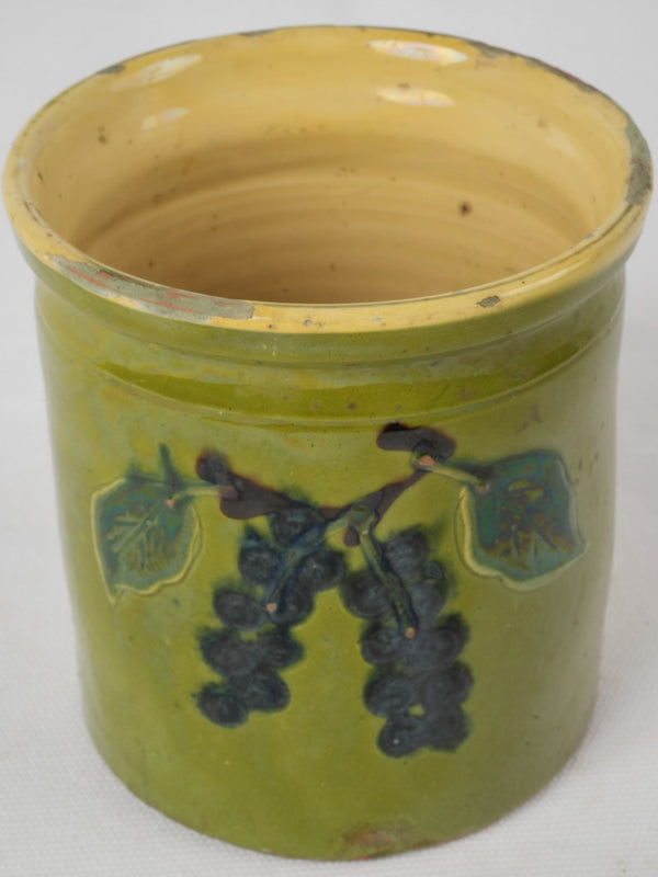 Antique verdant-glazed French jam pot