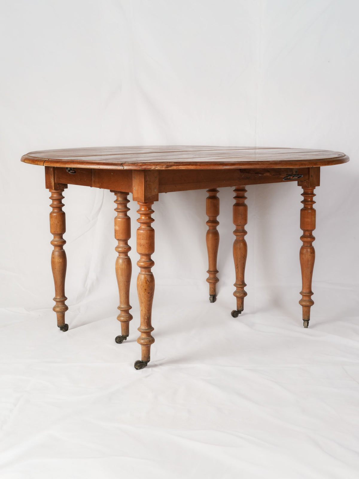 Antique French Walnut Dining Table with Extensions and Turned Legs