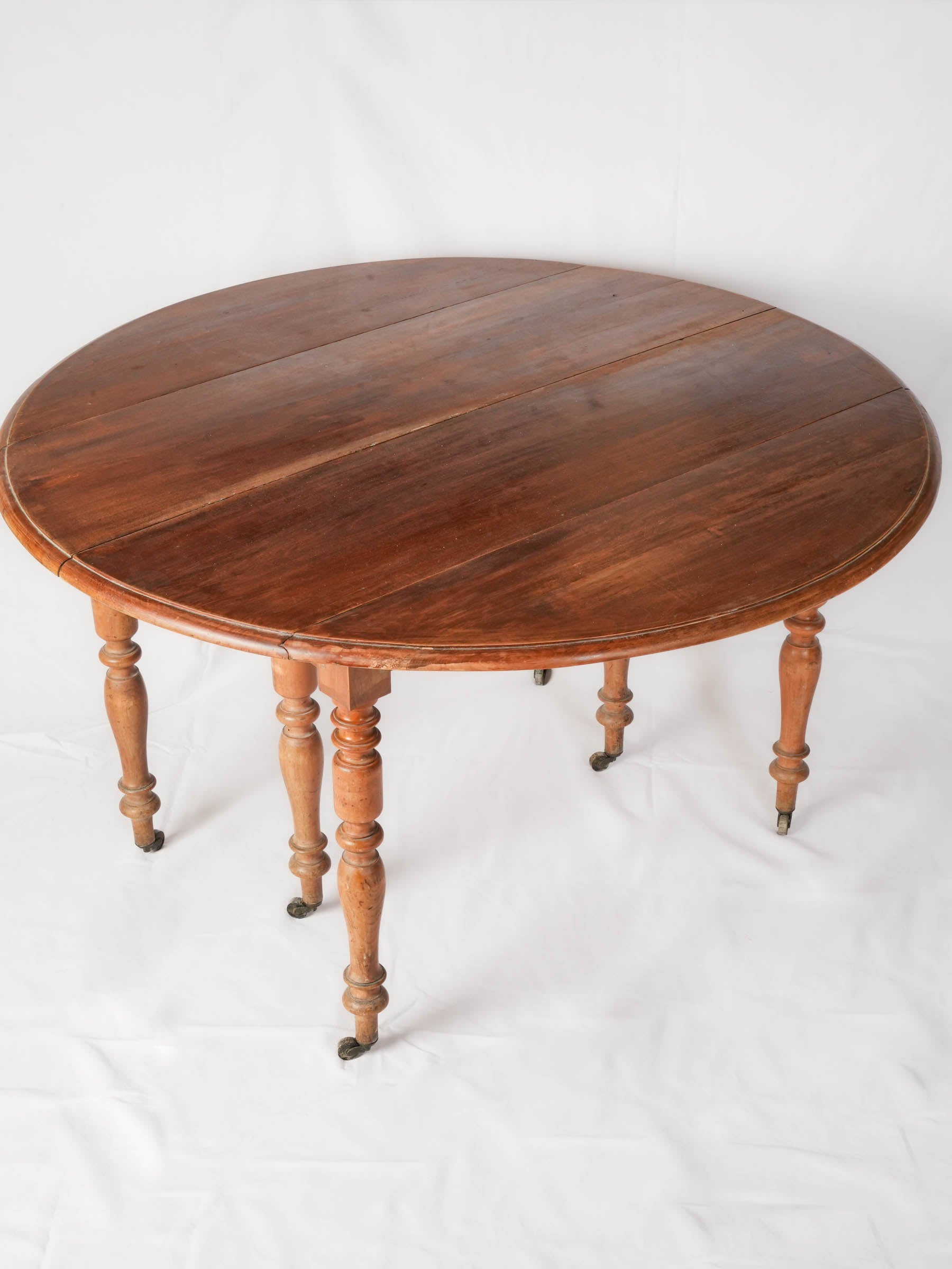 Antique French Walnut Dining Table with Extensions and Turned Legs