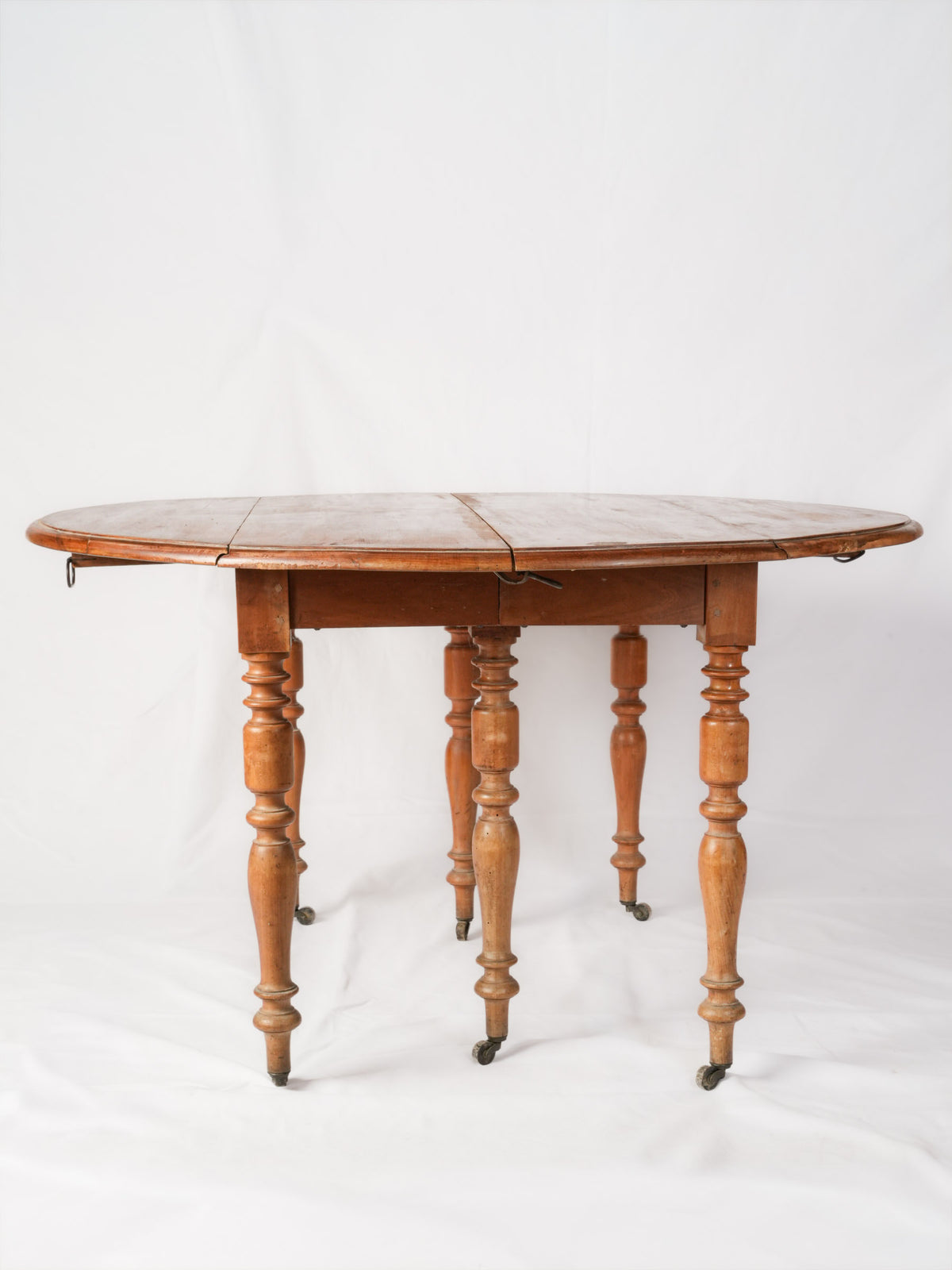 Antique French Walnut Dining Table with Extensions and Turned Legs
