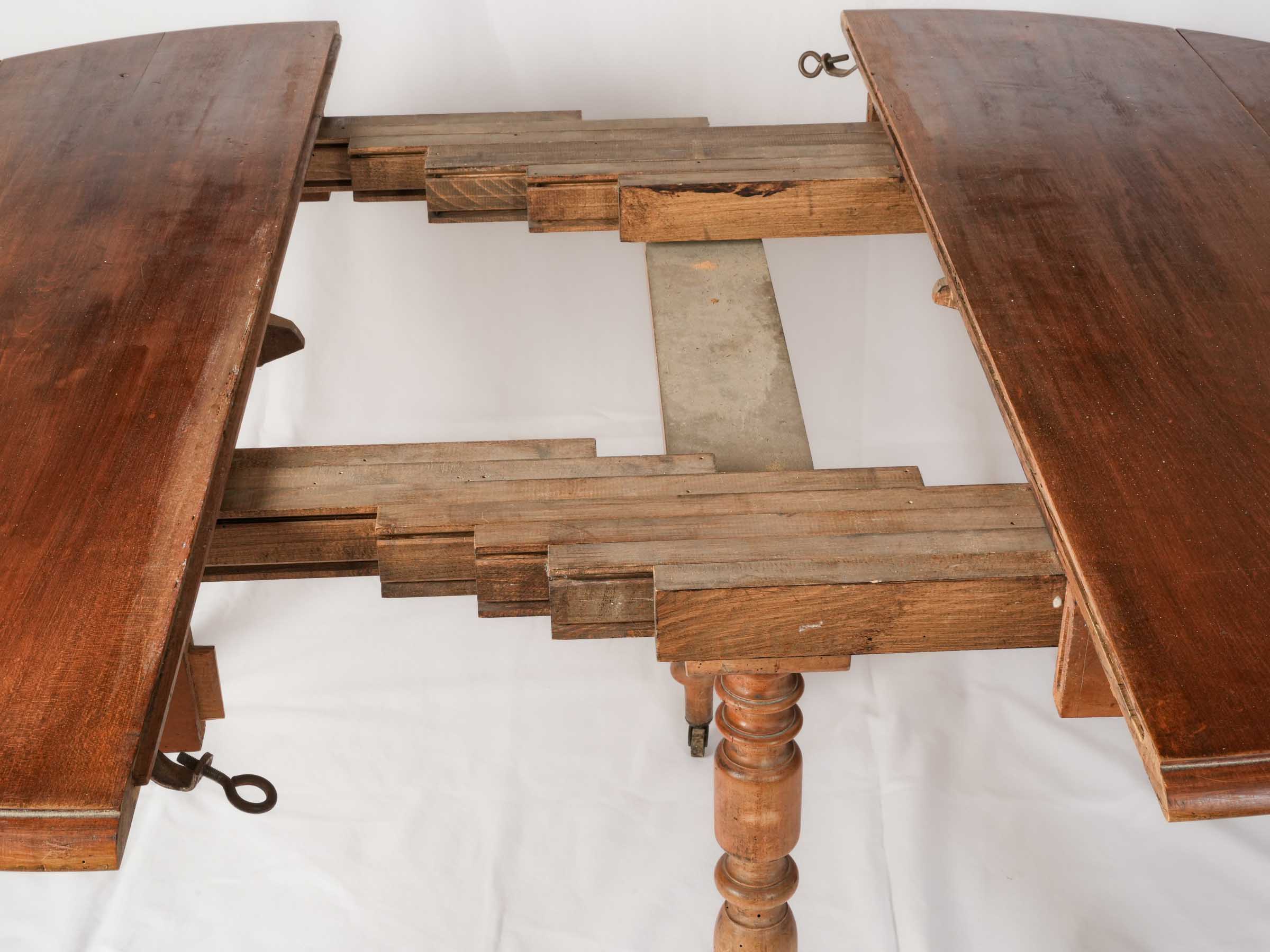 Antique French Walnut Dining Table with Extensions and Turned Legs