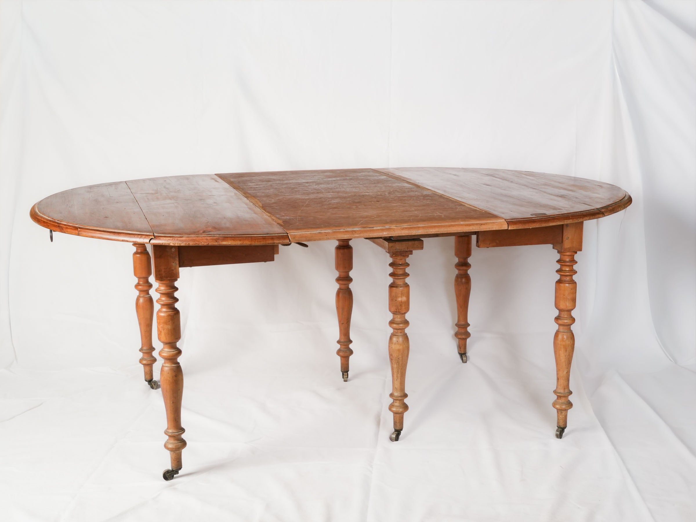 Antique French Walnut Dining Table with Extensions and Turned Legs