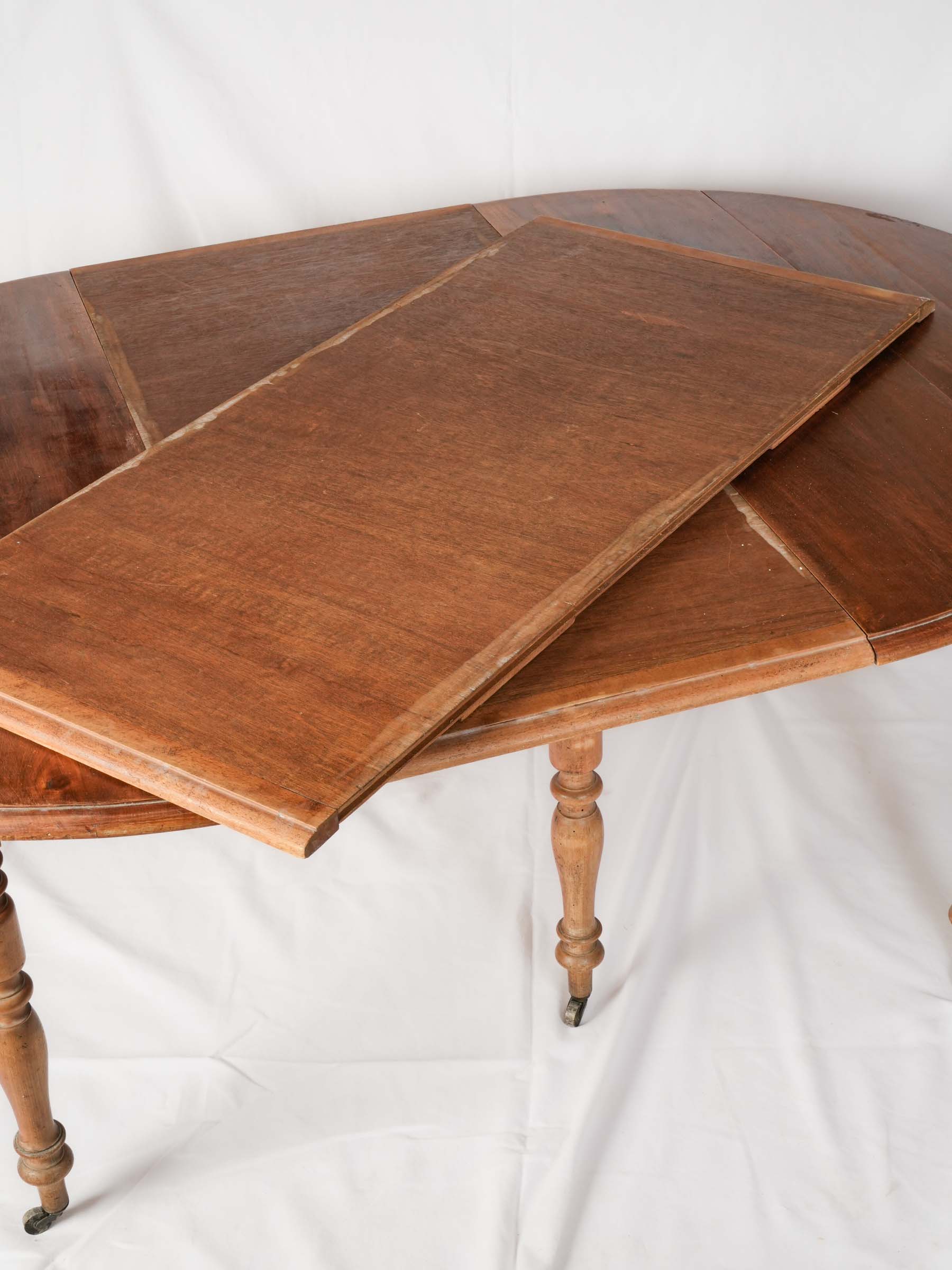 Antique French Walnut Dining Table with Extensions and Turned Legs