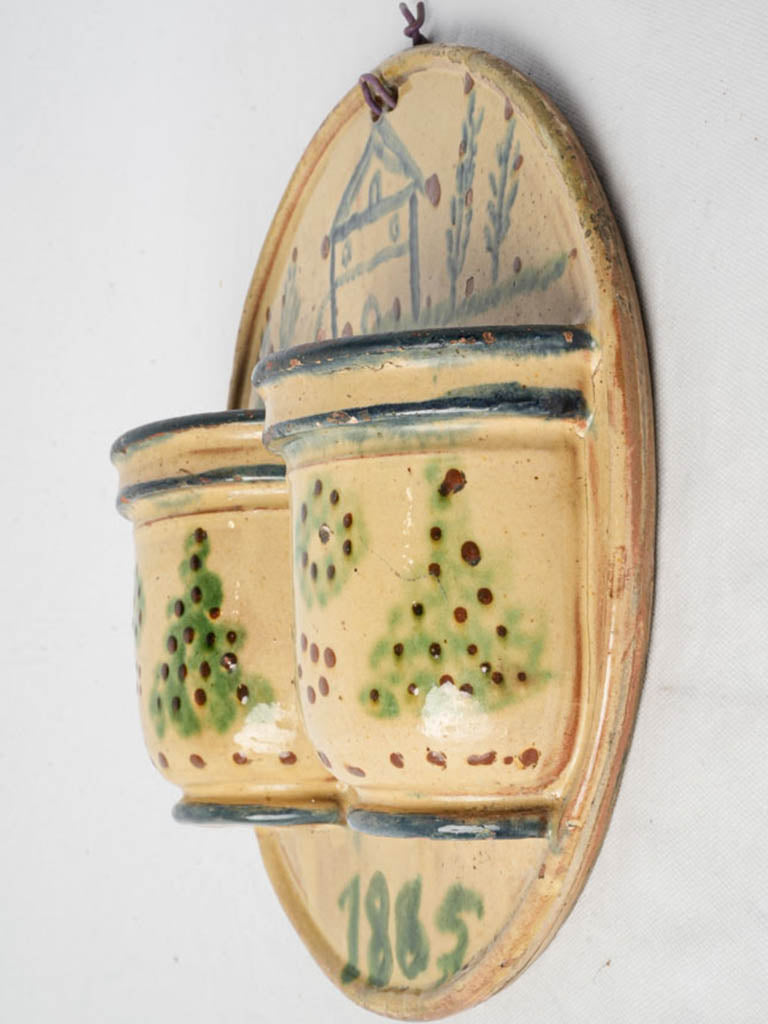 Folk motif ceramic wall caddy