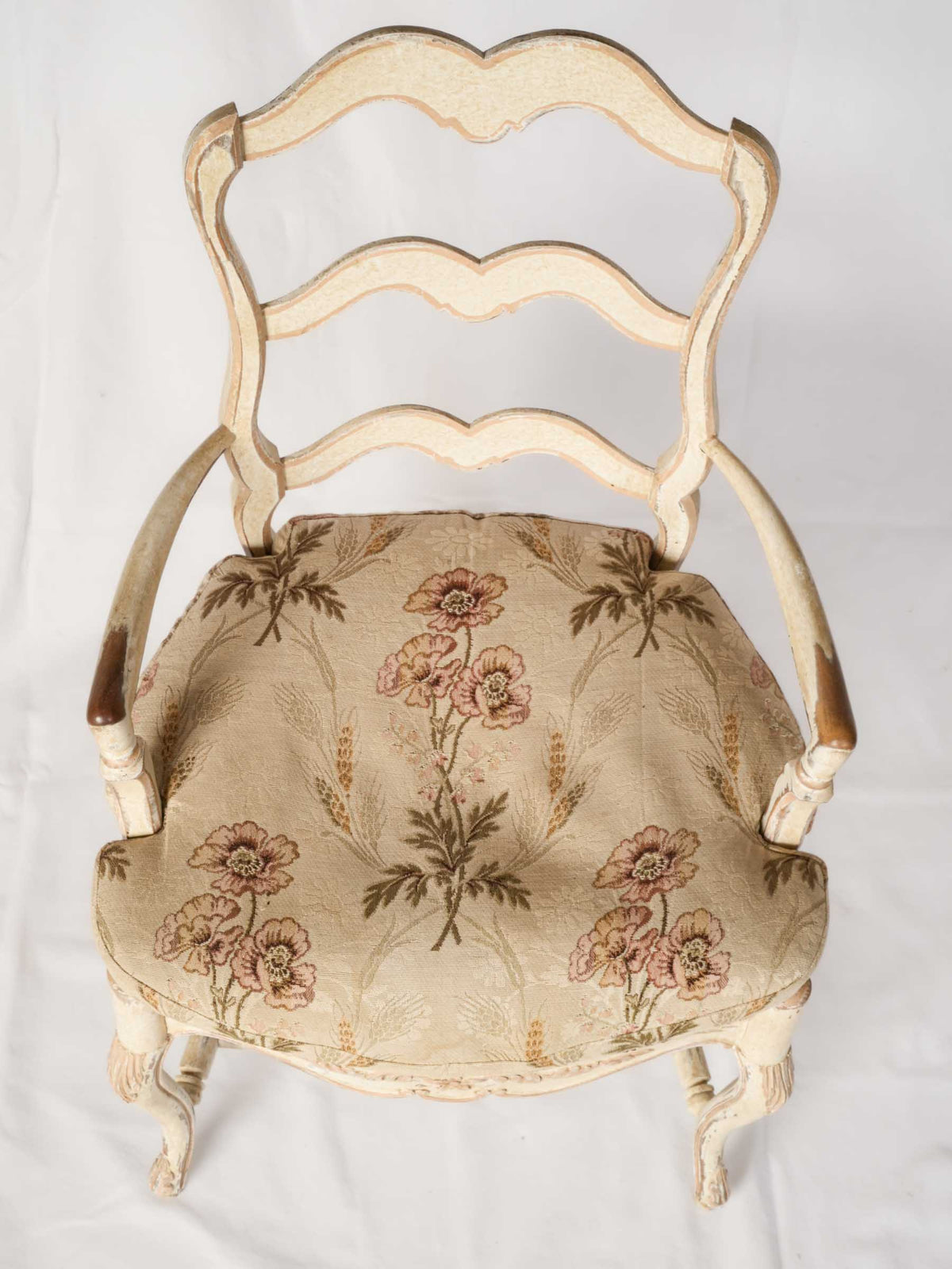 Painted Provençal Ladderback Armchair With Rush Seat and Floral Cushion