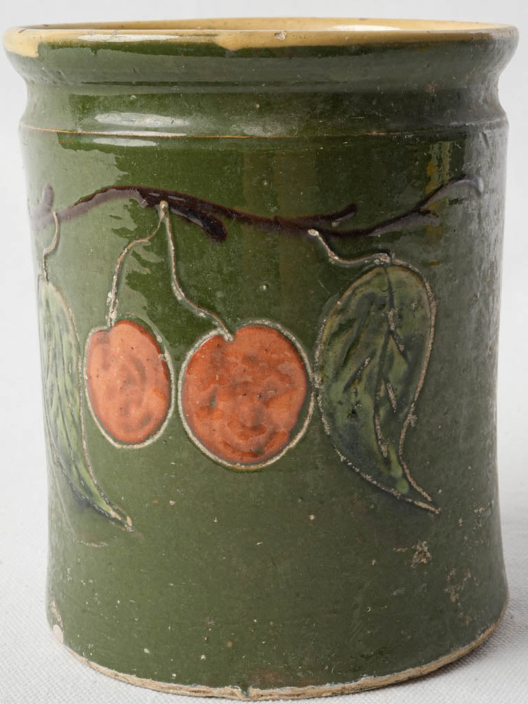 Antique Ceramic Pot W/ Hand-Painted Cherries from Savoy - 6¾"