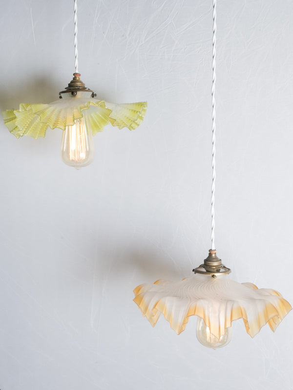 Ruffled Antique Frosted Glass Hanging Lamp