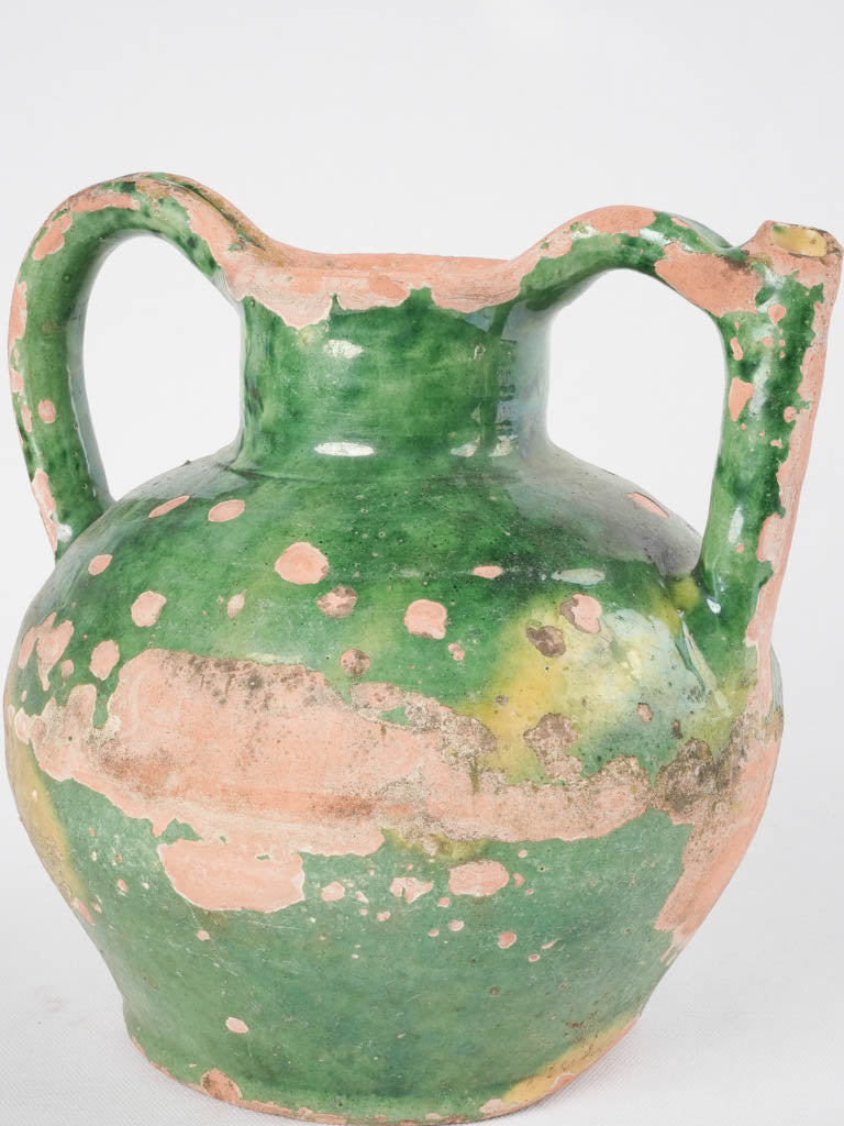 Antique French green "orjol" pitcher - small 9¾"