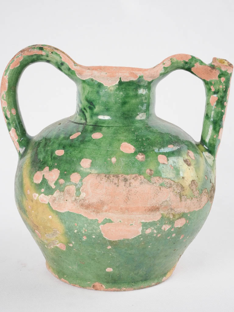 Antique French green "orjol" pitcher - small 9¾"