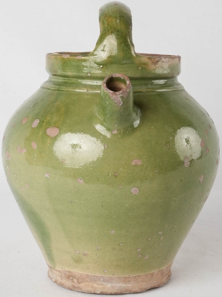 Antique French water pitcher w/ green glaze 9¾"