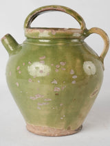 Antique French water pitcher w/ green glaze 9¾"