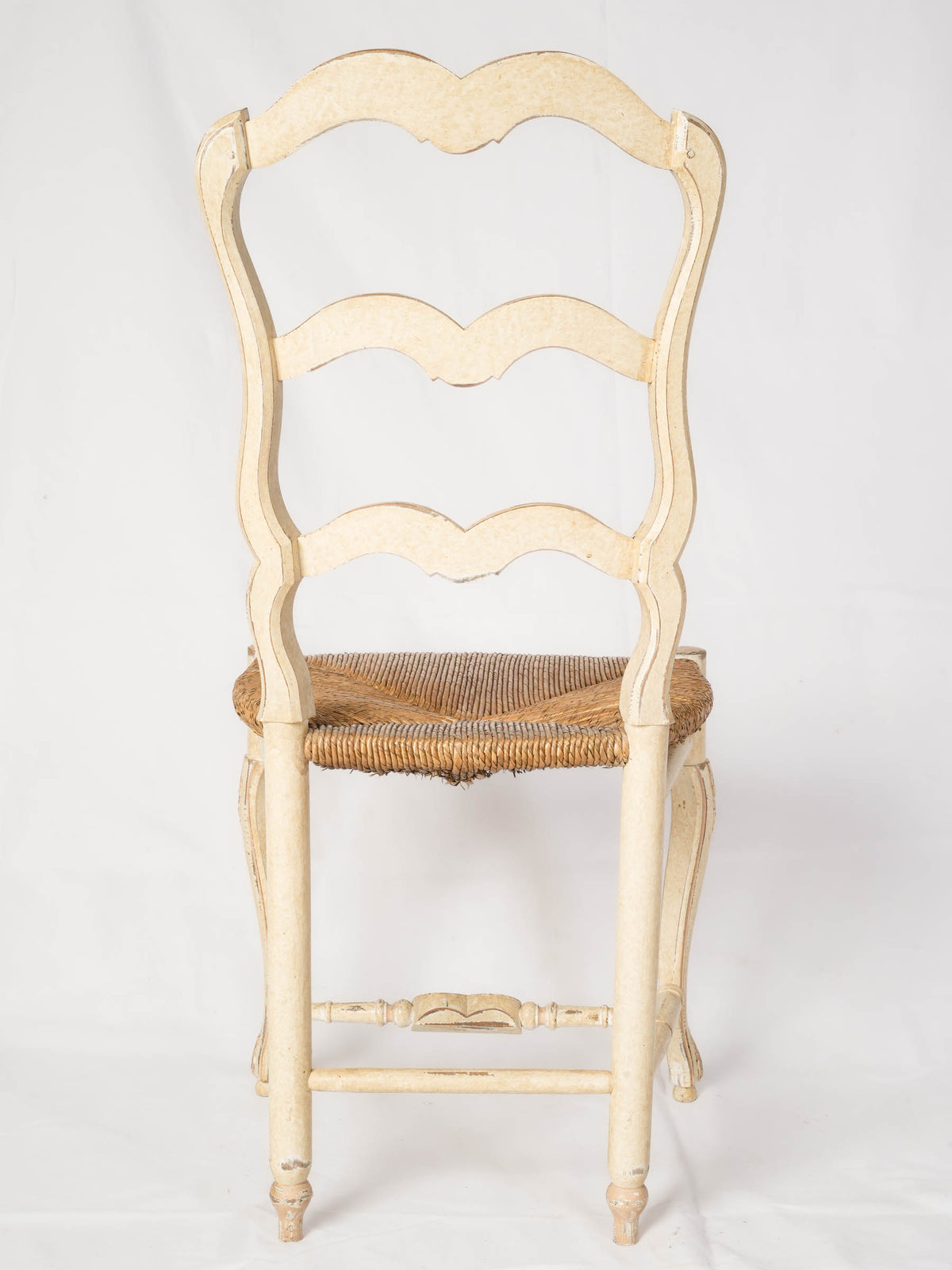 French Ladderback Chair, Painted Beige, 1980s, Rush Seat