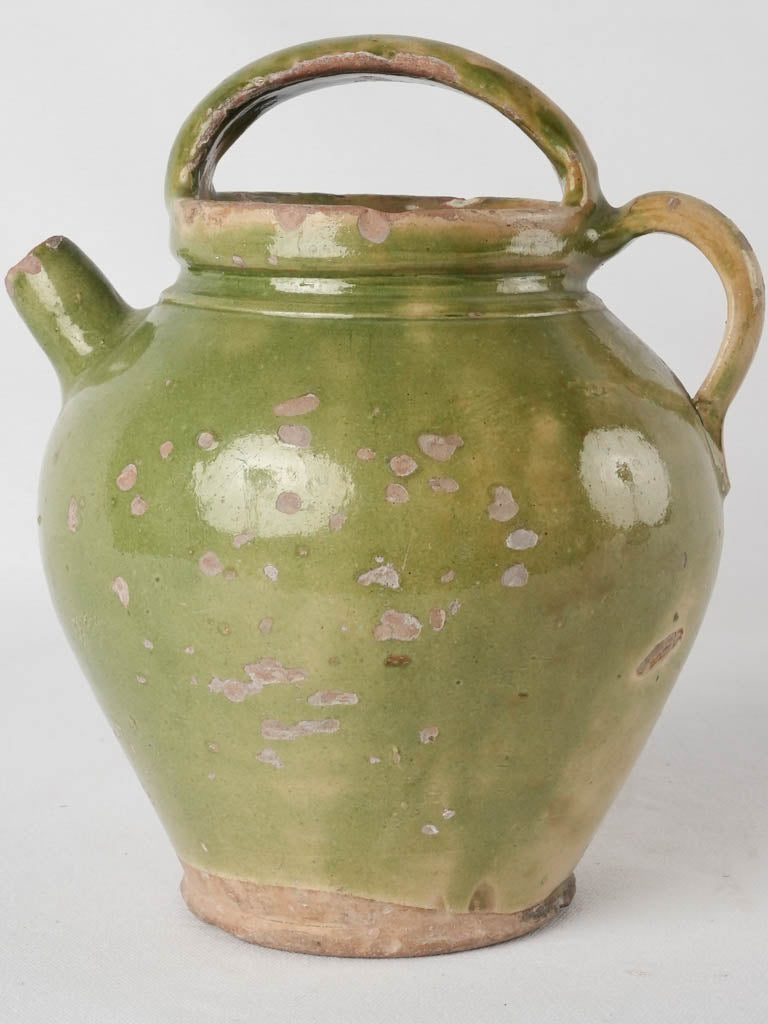 Antique French water pitcher w/ green glaze 9¾"