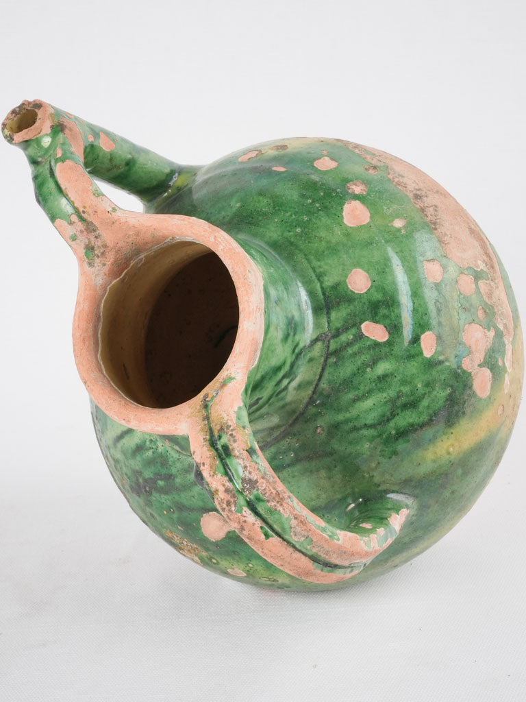 Antique French green "orjol" pitcher - small 9¾"