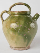 Antique French water pitcher w/ green glaze 9¾"