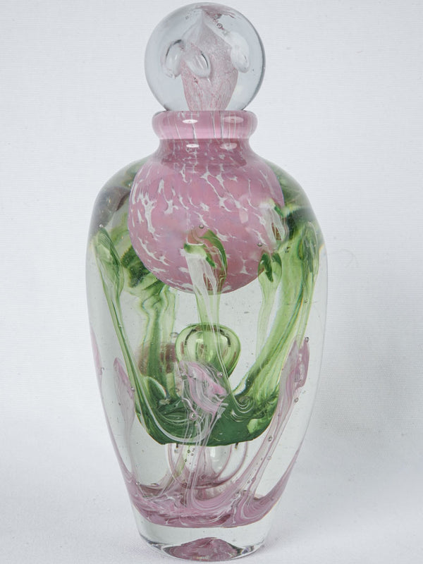 Vintage Green & Pink Glass Flask