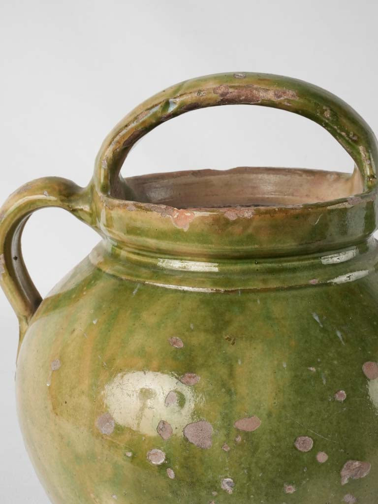 Antique French water pitcher w/ green glaze 9¾"