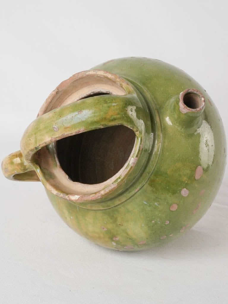 Antique French water pitcher w/ green glaze 9¾"