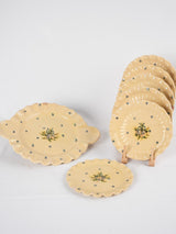 French yellow-beige set of 6 dessert plates & platter