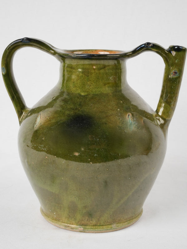 Antique olive green glazed cruche