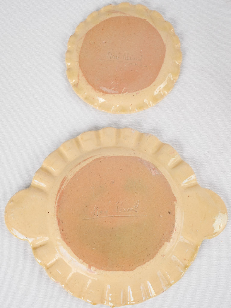 French yellow-beige set of 6 dessert plates & platter