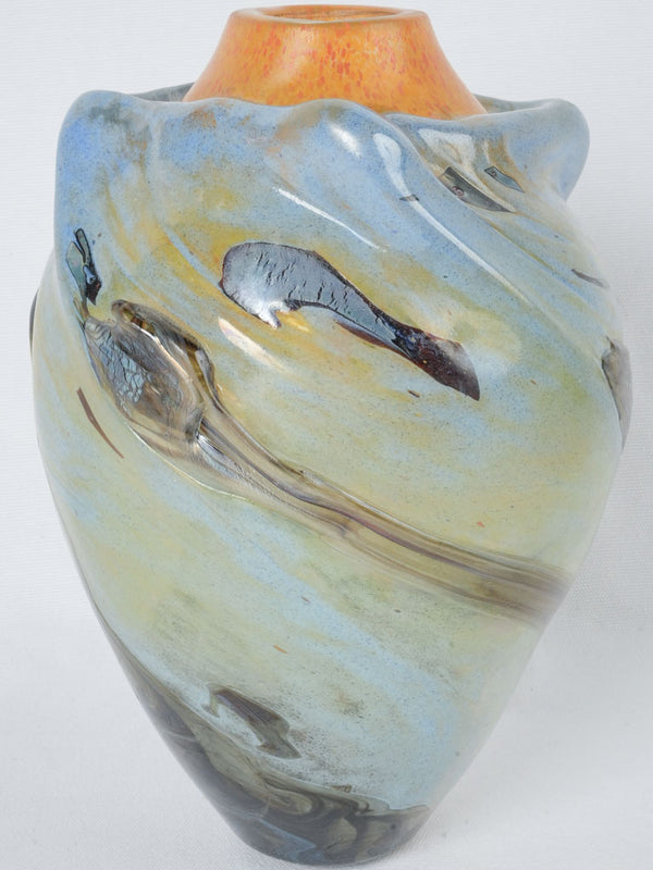 Vintage blue glass vase - Jean-Claude Novaro