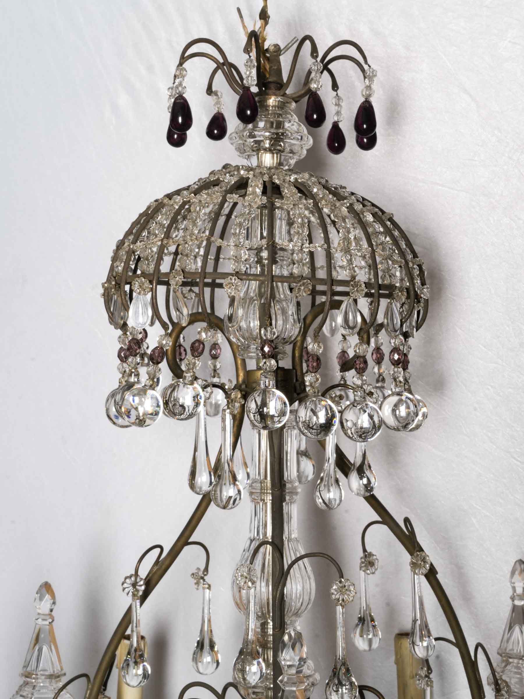 Striking Belle Époque Cage Chandelier w/ 9 Lights and Teardrop Pendants - 37¾" x 25½"