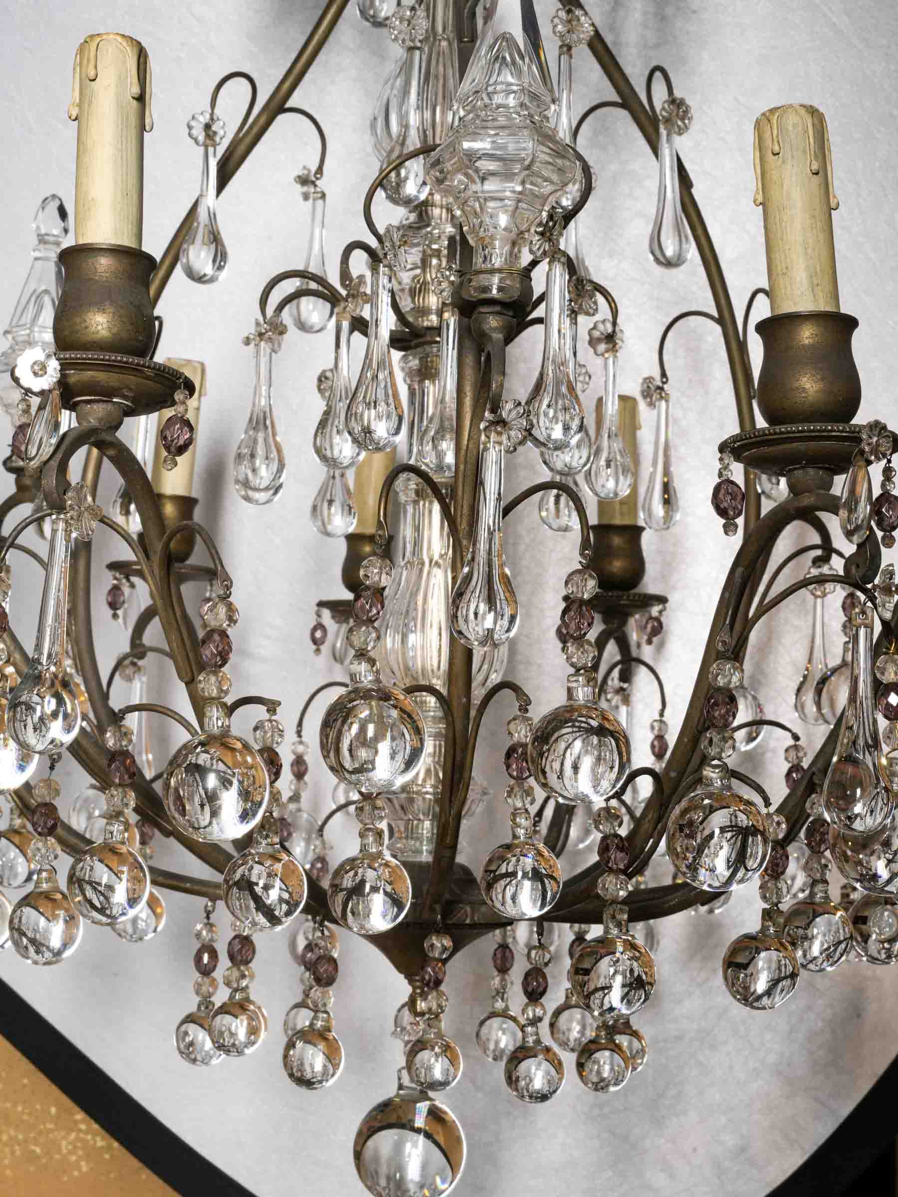 Striking Belle Époque Cage Chandelier w/ 9 Lights and Teardrop Pendants - 37¾" x 25½"