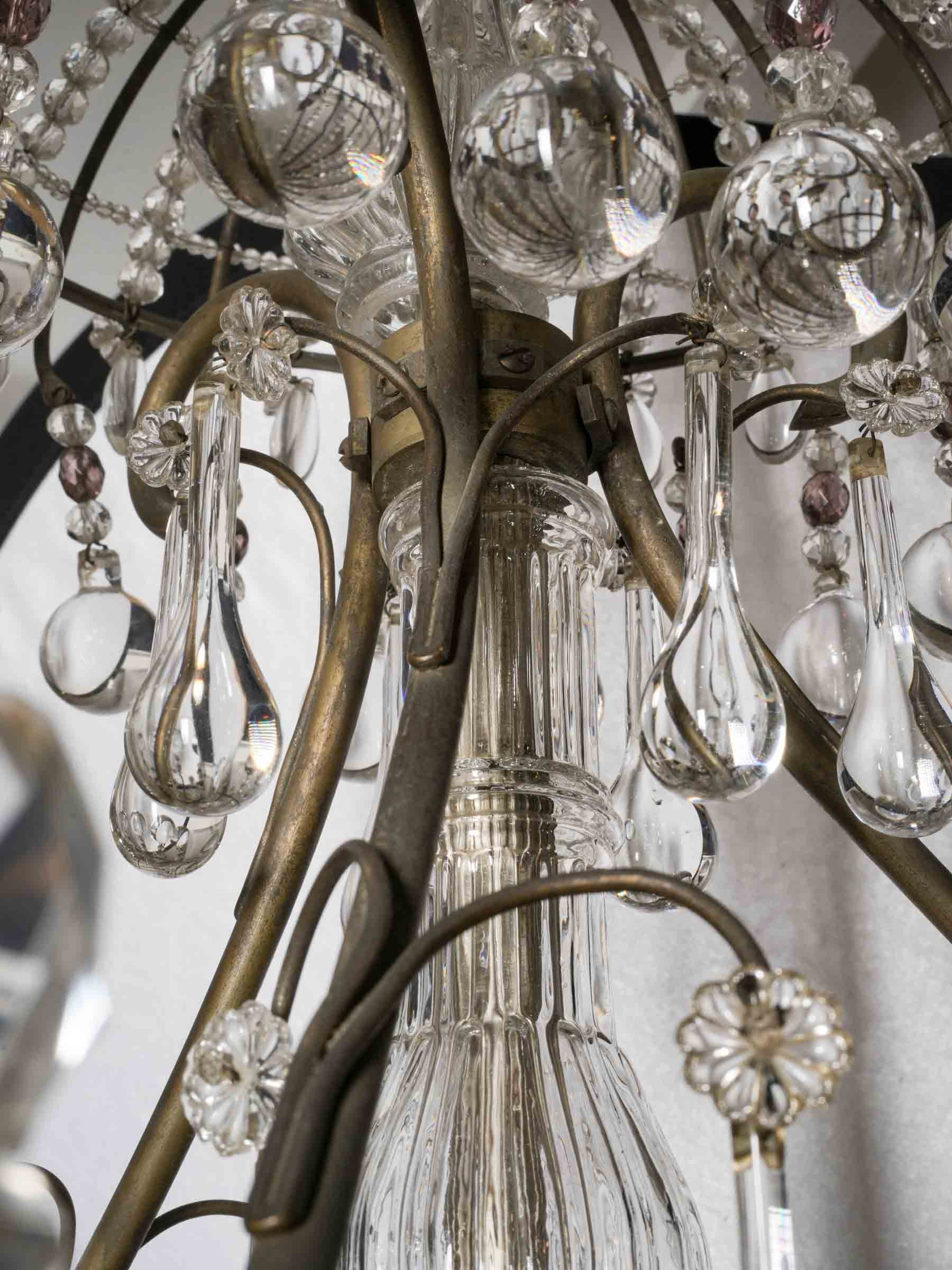 Striking Belle Époque Cage Chandelier w/ 9 Lights and Teardrop Pendants - 37¾" x 25½"