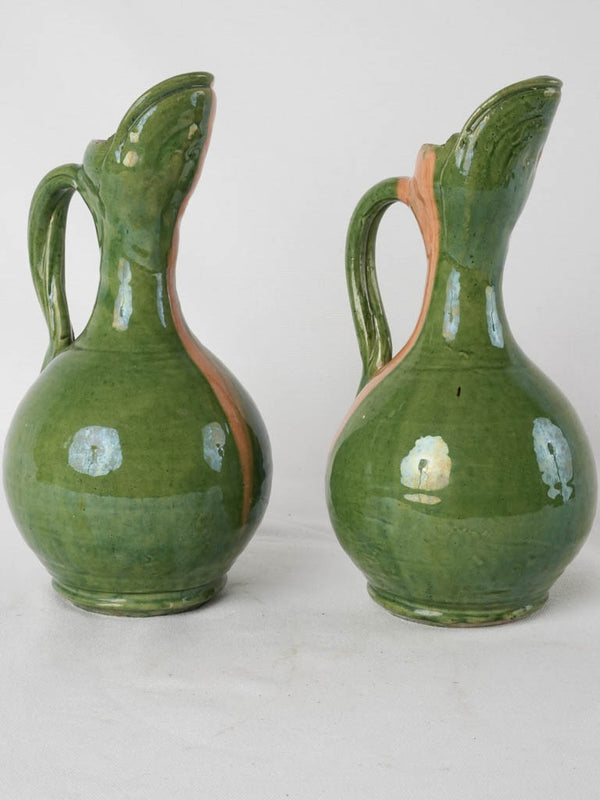 2 vintage green pitchers - Vallauris 11"