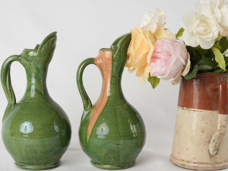 2 vintage green pitchers - Vallauris 11"