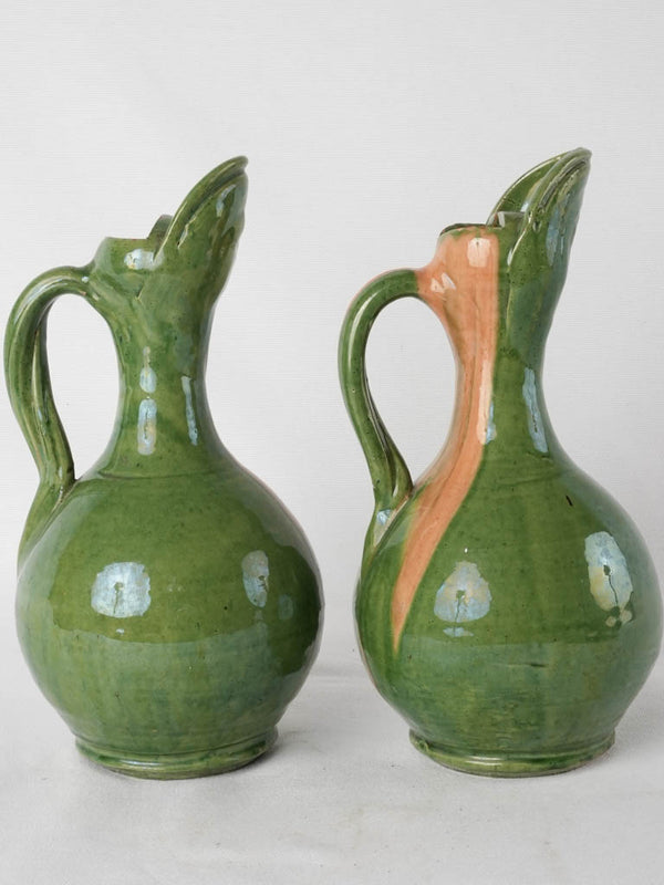 2 vintage green pitchers - Vallauris 11"