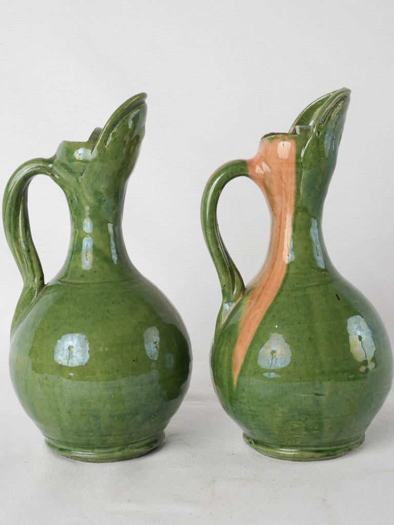 2 vintage green pitchers - Vallauris 11"