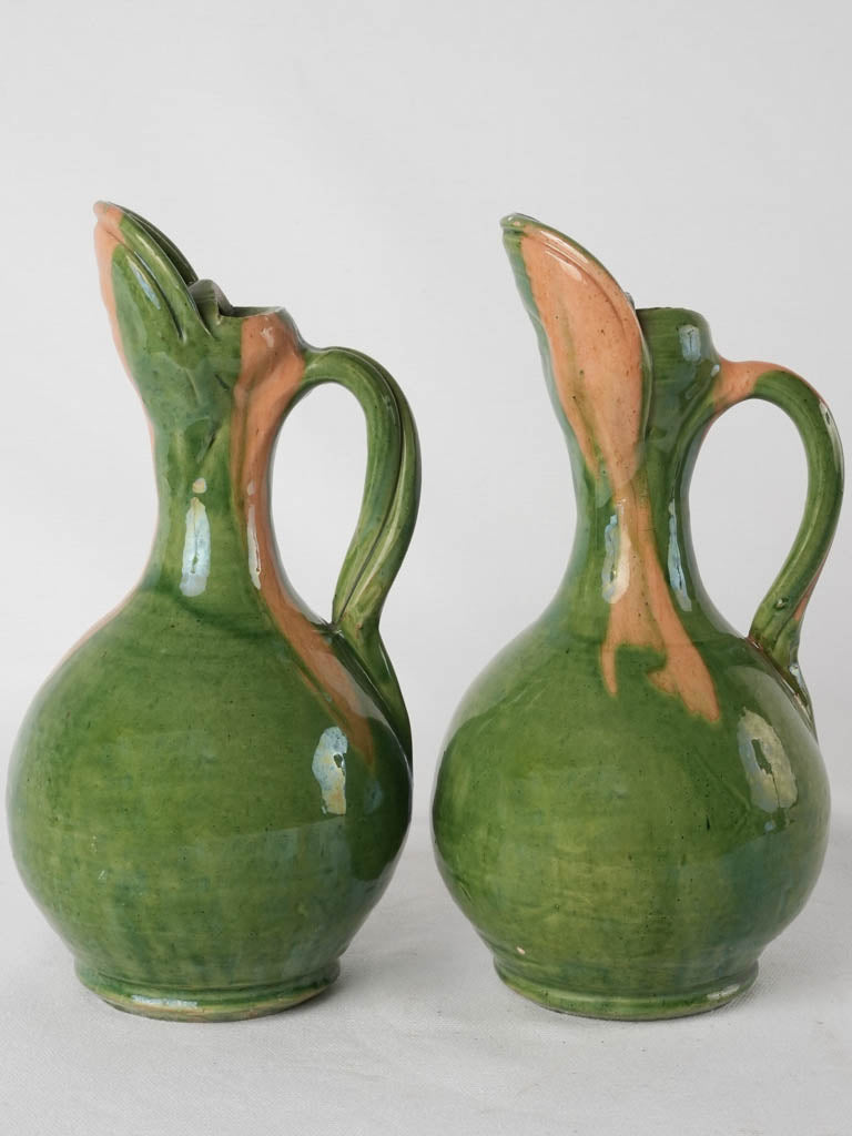 2 vintage green pitchers - Vallauris 11"
