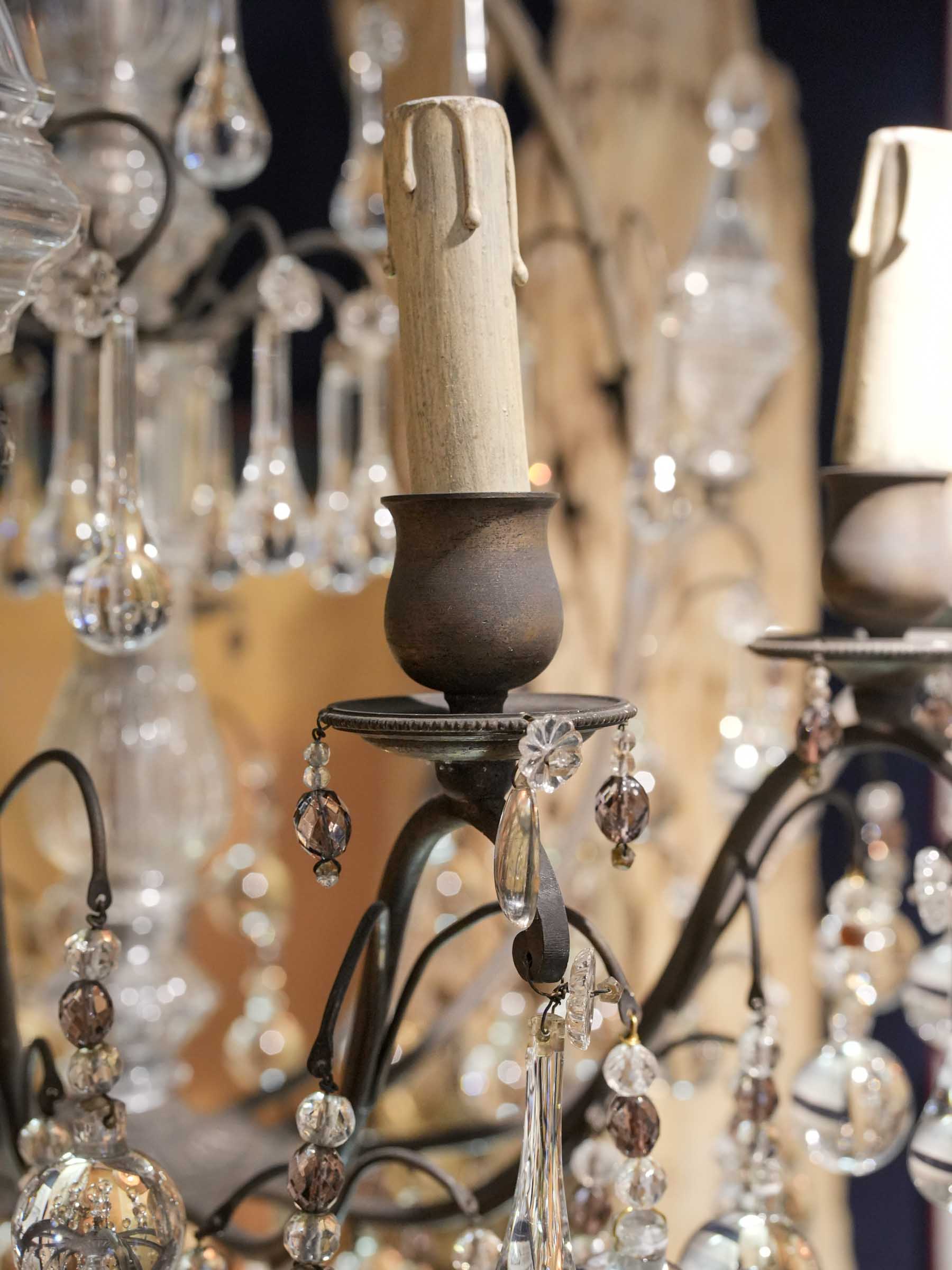 Striking Belle Époque Cage Chandelier w/ 9 Lights and Teardrop Pendants - 37¾" x 25½"