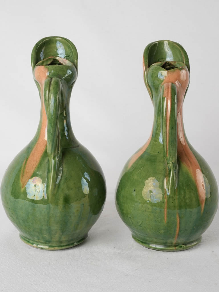 2 vintage green pitchers - Vallauris 11"