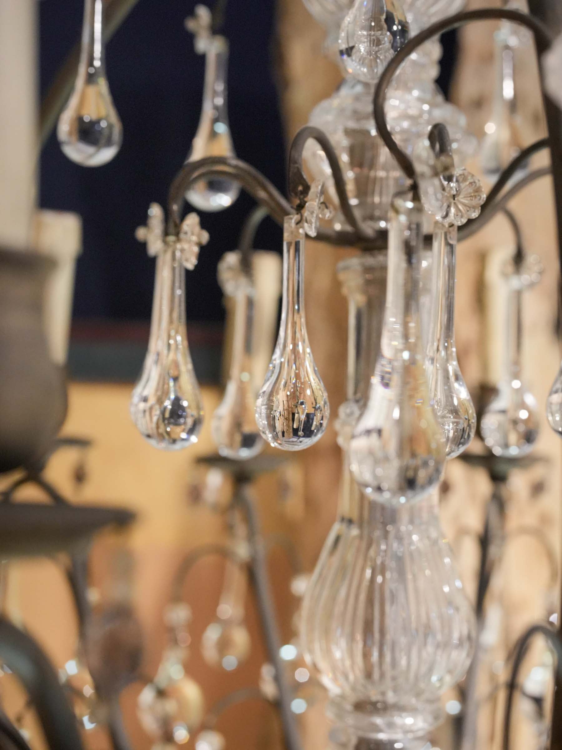 Striking Belle Époque Cage Chandelier w/ 9 Lights and Teardrop Pendants - 37¾" x 25½"