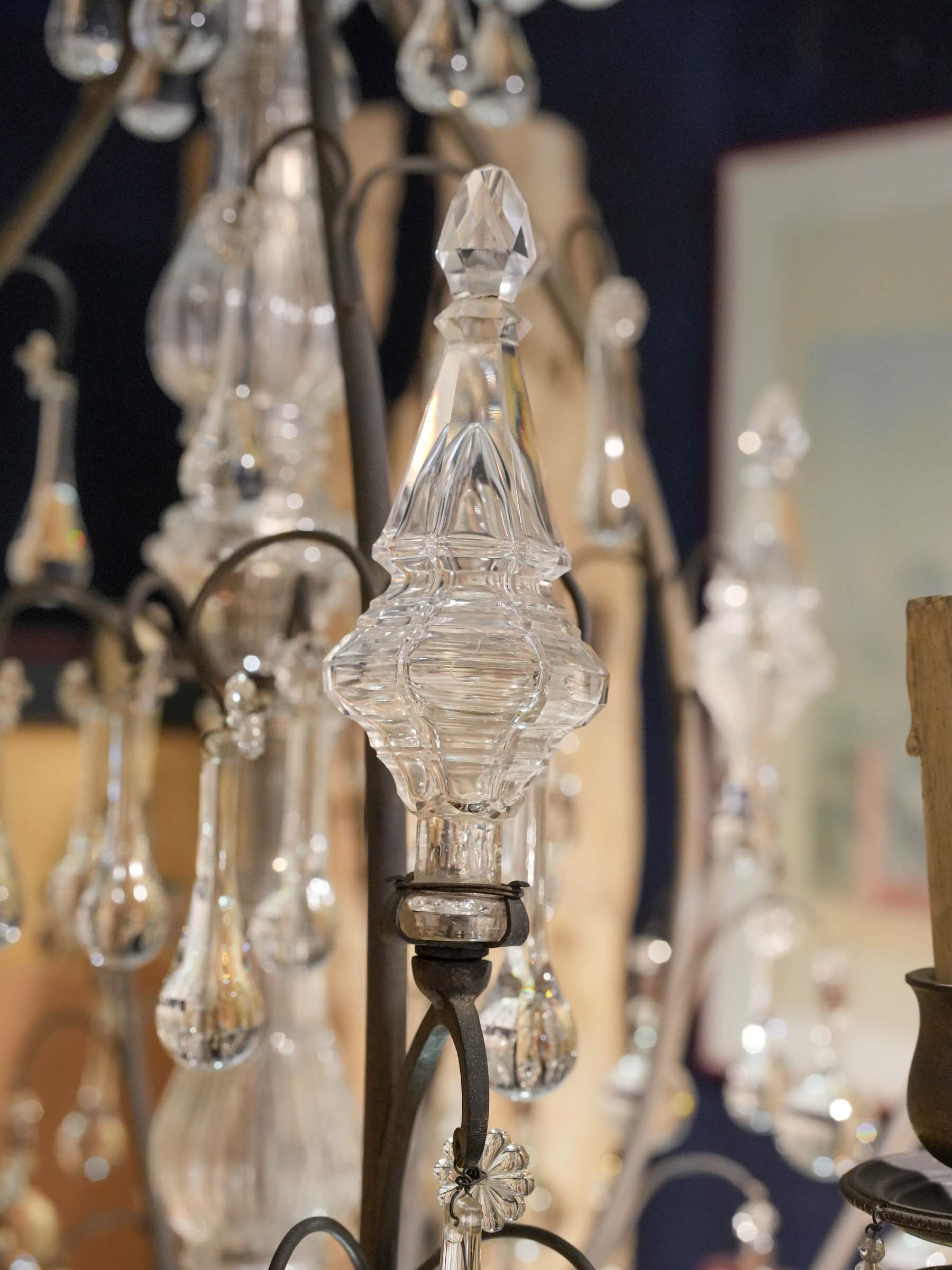 Striking Belle Époque Cage Chandelier w/ 9 Lights and Teardrop Pendants - 37¾" x 25½"
