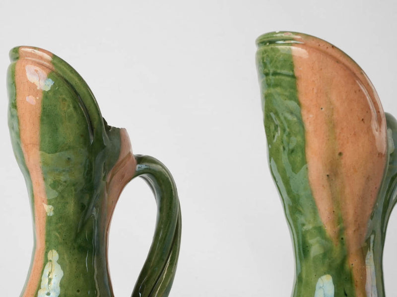 2 vintage green pitchers - Vallauris 11"