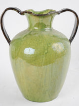 French green Dieulefit vase w/ 2 handles - Large 13½"