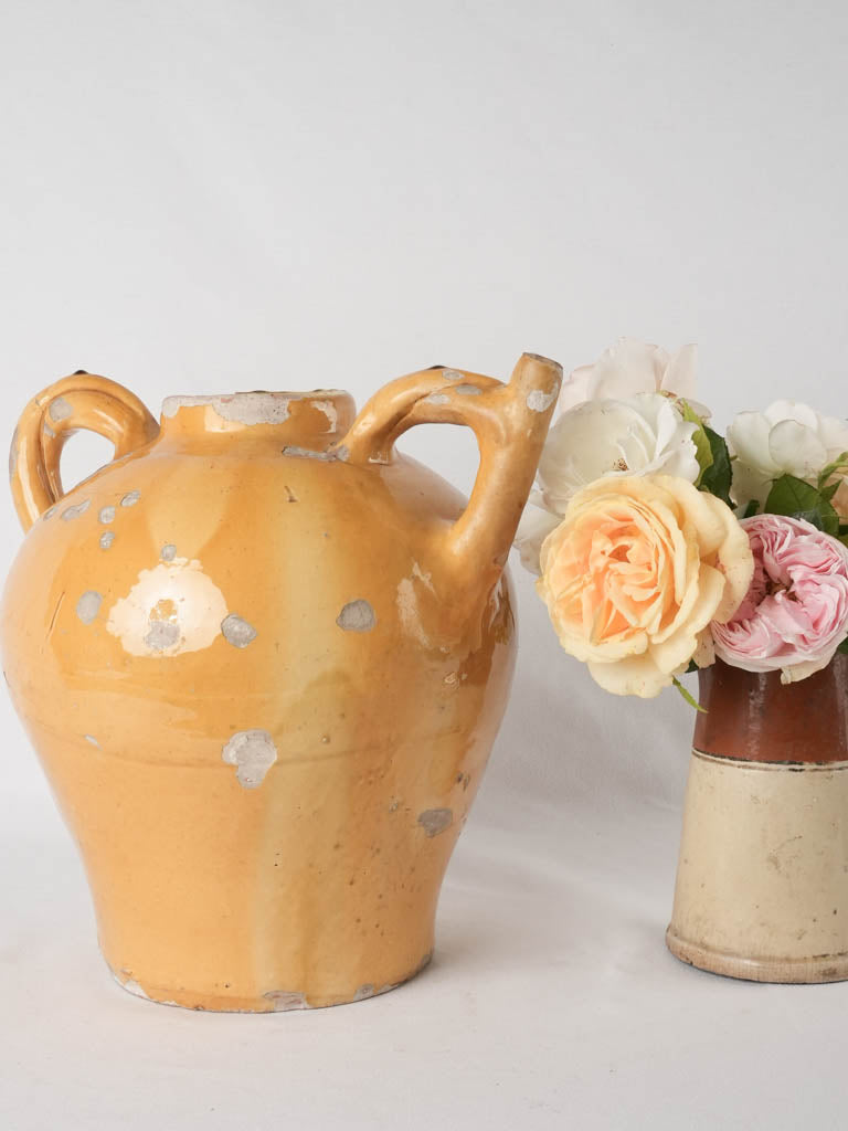 Large antique French water pitcher w/ yellow glaze - Castelnaudary 13¾"