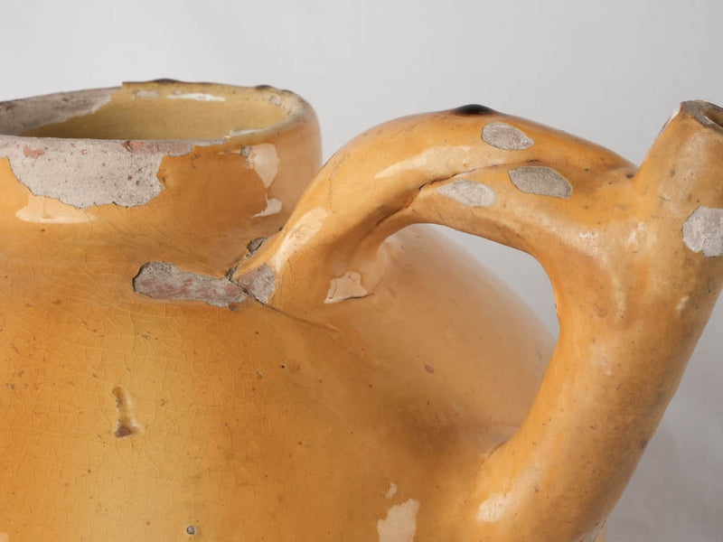 Large antique French water pitcher w/ yellow glaze - Castelnaudary 13¾"