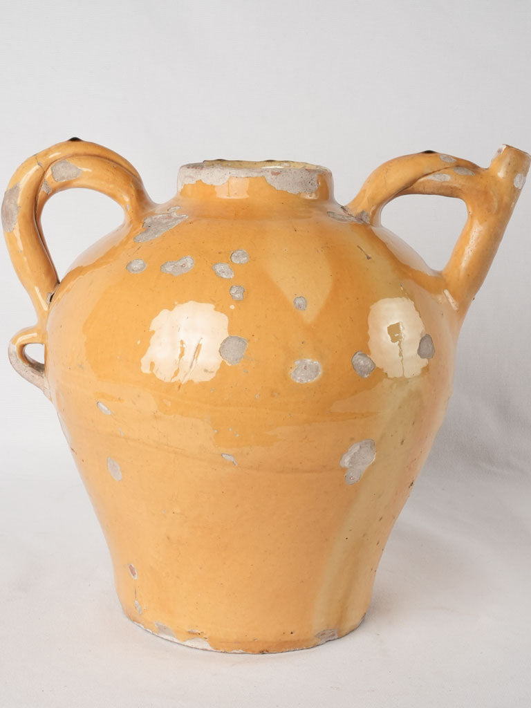 Large antique French water pitcher w/ yellow glaze - Castelnaudary 13¾"