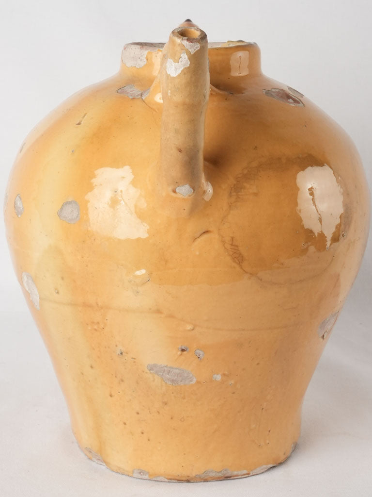 Large antique French water pitcher w/ yellow glaze - Castelnaudary 13¾"