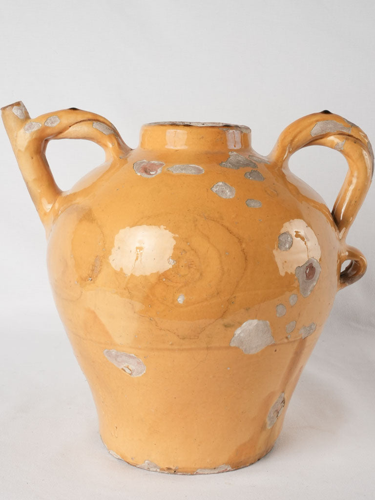 Large antique French water pitcher w/ yellow glaze - Castelnaudary 13¾"