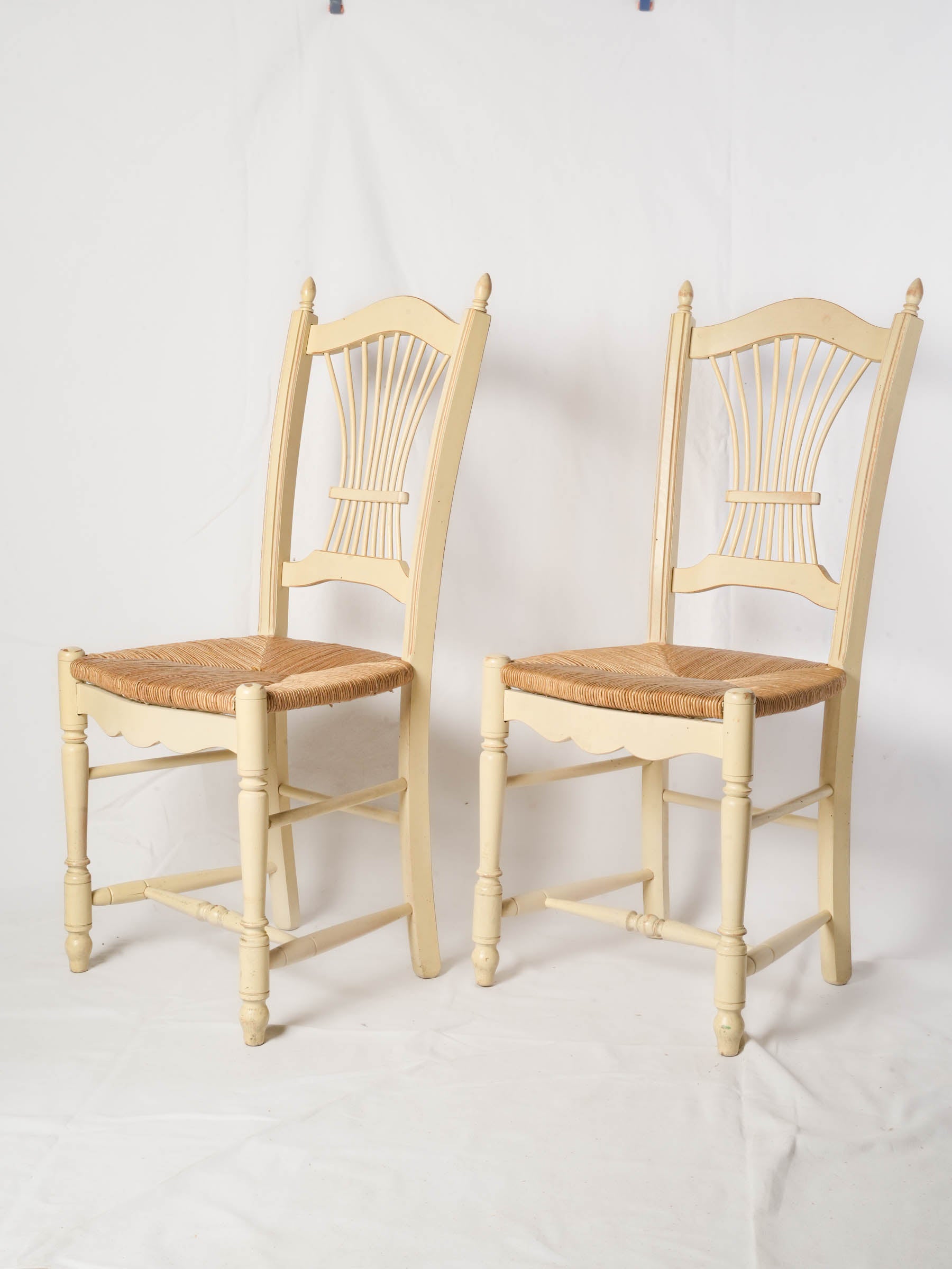 Set of 14 Provençal Painted Dining Chairs With Wheat Sheaf Backs, 1980s