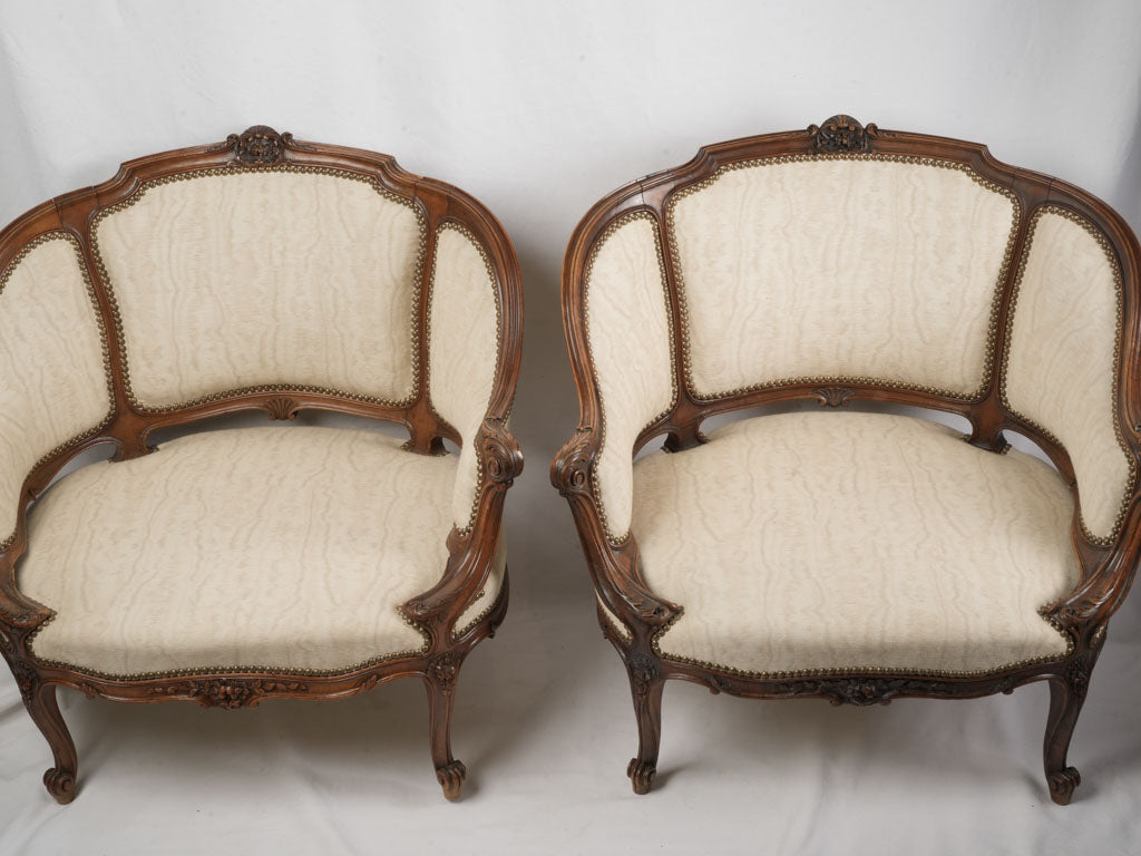 Hand-carved beech frame armchairs