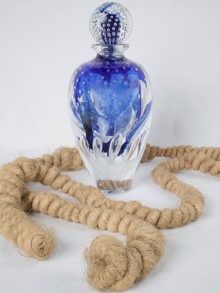 Handcrafted vintage blue glass decanter
