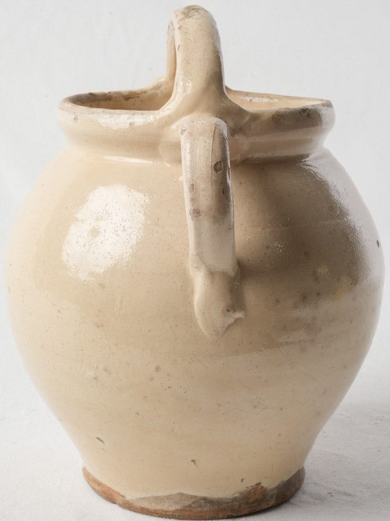 Antique Ivory-Glazed Provencal Terracotta Water Jug w/ Lid